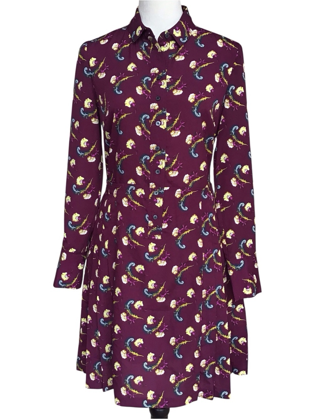 Banana Republic Floral Paisley Pleated Long Sleeve Dress